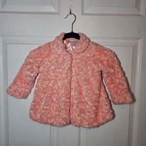 Young Hearts Pink SOFT Faux Fur Rosette Jacket with Sequins 2T